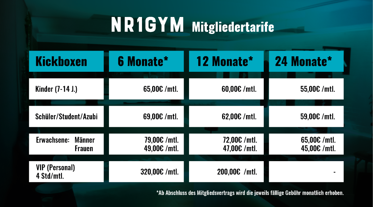 NO1GYM-Preisliste